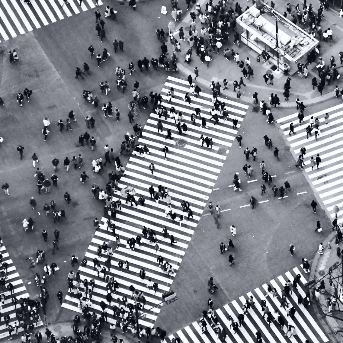 Aerial photo of busy streets in a large city.