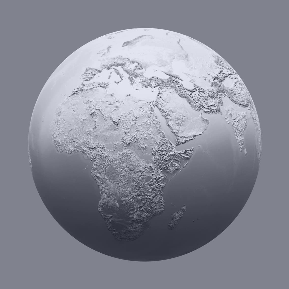 3D image of the whole earth, over Africa, Europea, and the Middle East.