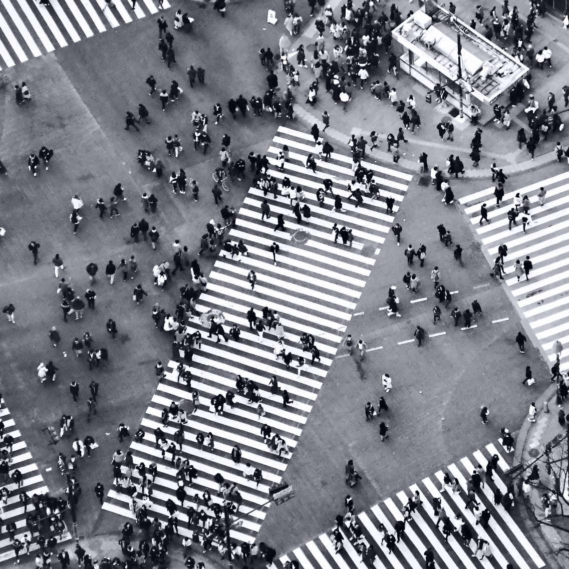 Aerial photo of busy streets in a large city.