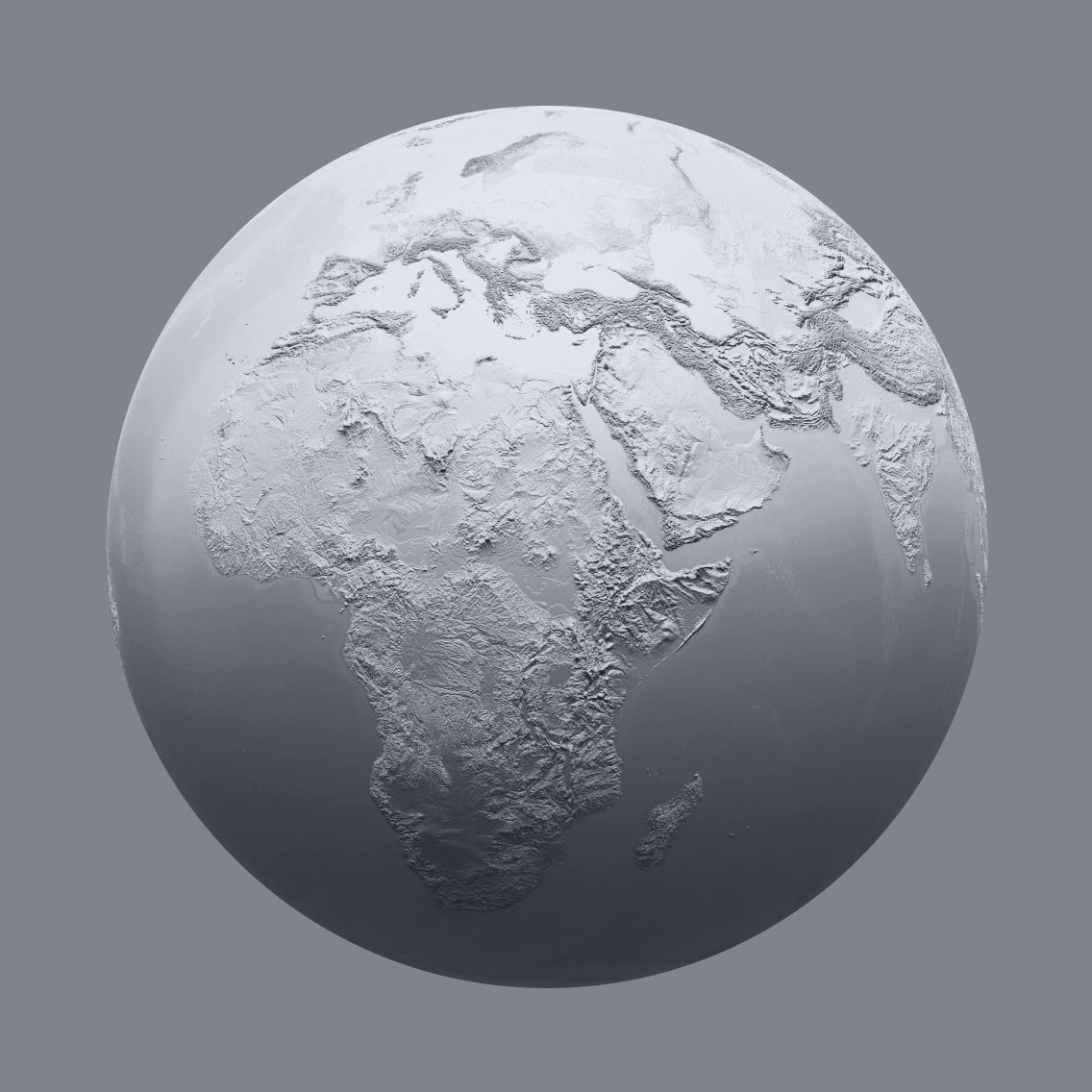 3D image of the whole earth, over Africa, Europe, and the Middle East.