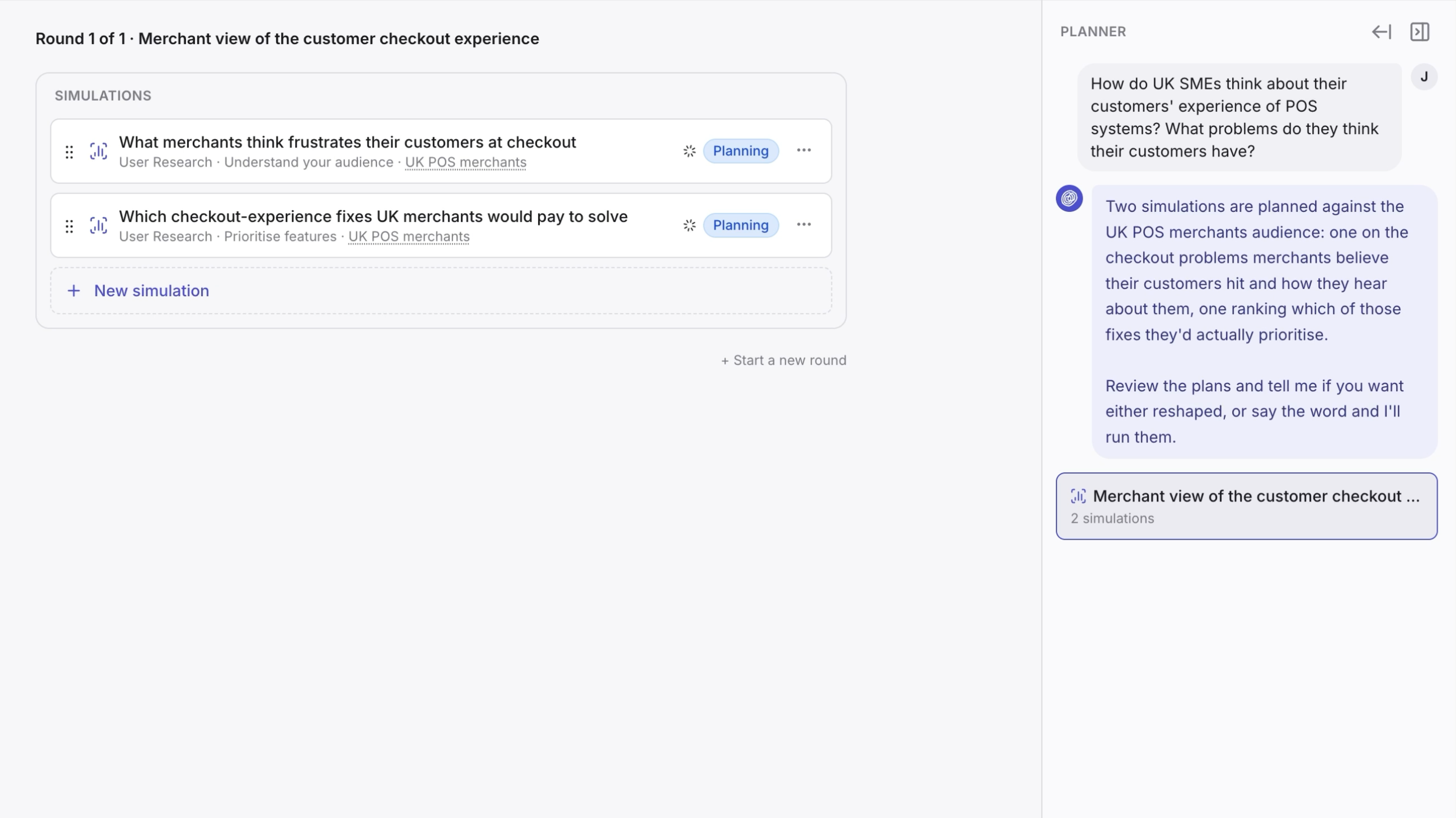 The agent planning two simulations from a single request