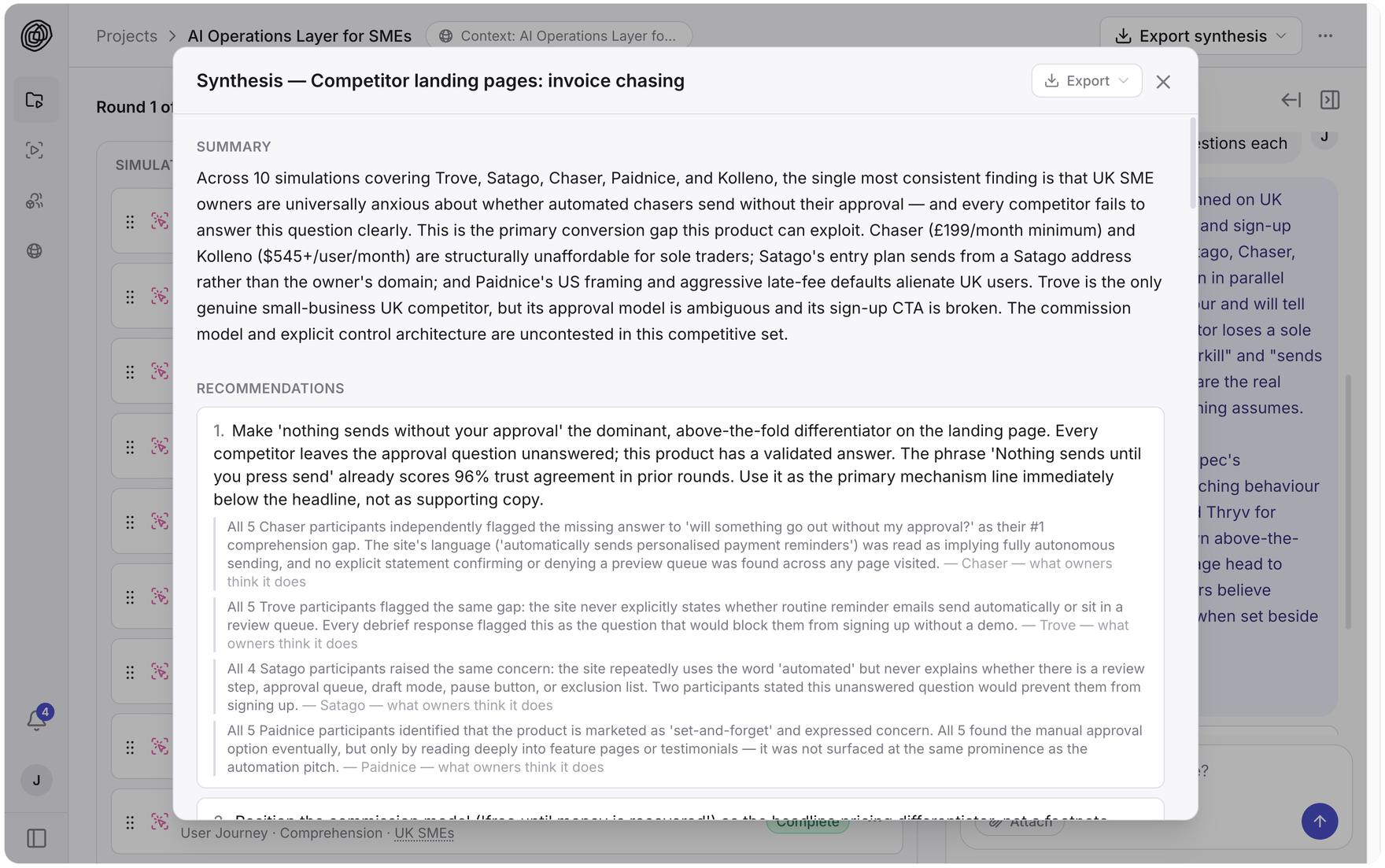 The write-up across all ten simulations, leading on the unanswered approval question